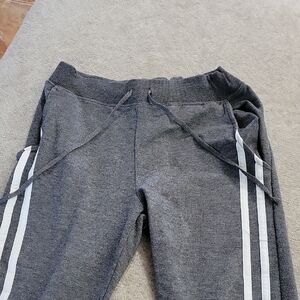Gray Sweatpants with White Stripes and Elastic Waistband